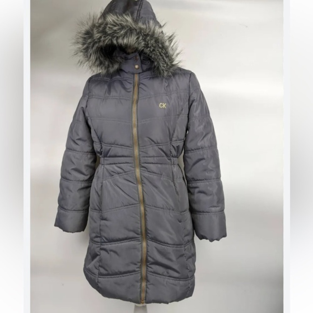 🎉Host Pick🎉 Calvin Klein Women’s Juniors Grey Long Hooded Puffer Jacket Grey 7